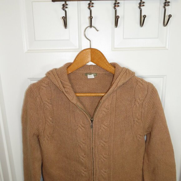 J.Crew Wool Full Zip Hoodie Cardigan Sweater Light Brown Cable Knit Small - Picture 5 of 7